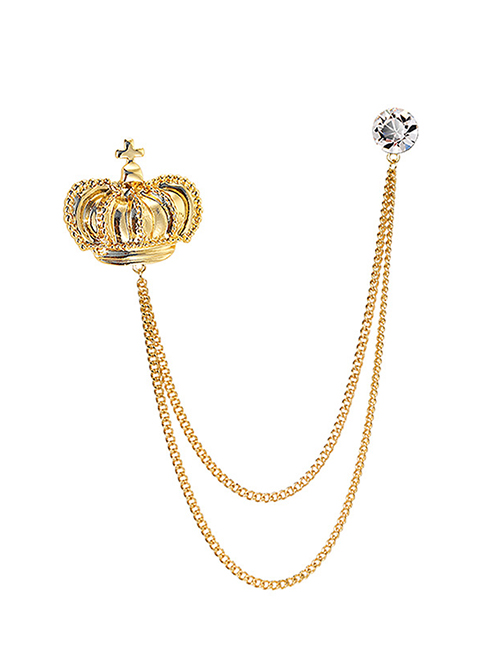 Fashion Gold Color Alloy Crown Chain Brooch