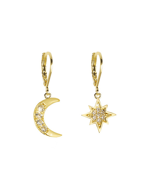 Fashion Gold Color Copper Inlaid Zirconium Star Moon Ear Ring