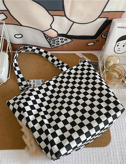 Fashion Black And White Grid Large-capacity Leopard Check Patch Handbag