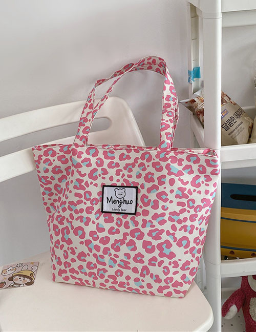 Fashion Pink Leopard Large-capacity Leopard Check Patch Handbag