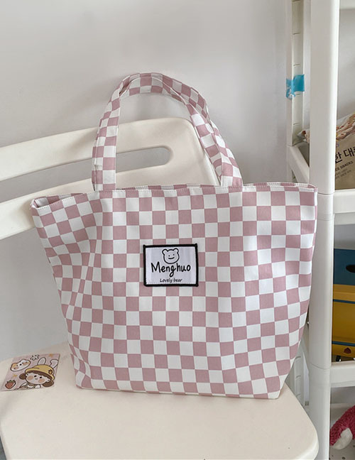 Fashion Pink Plaid Large-capacity Leopard Check Patch Handbag