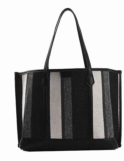 Fashion Black Large Capacity Striped Handbag