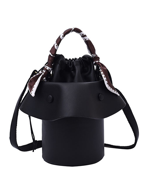 Fashion Black Large-capacity Drawstring Silk Scarf Portable Ruffle Crossbody Bag