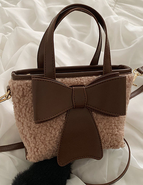 Fashion Brown Leather Bow Plush Crossbody Bag