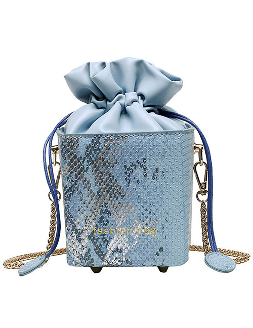 Fashion Blue Snakeskin Drawstring Drawstring Chain Crossbody Bag