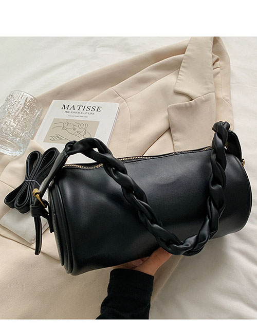 Fashion Black Twisted Portable Cylinder Messenger Bag