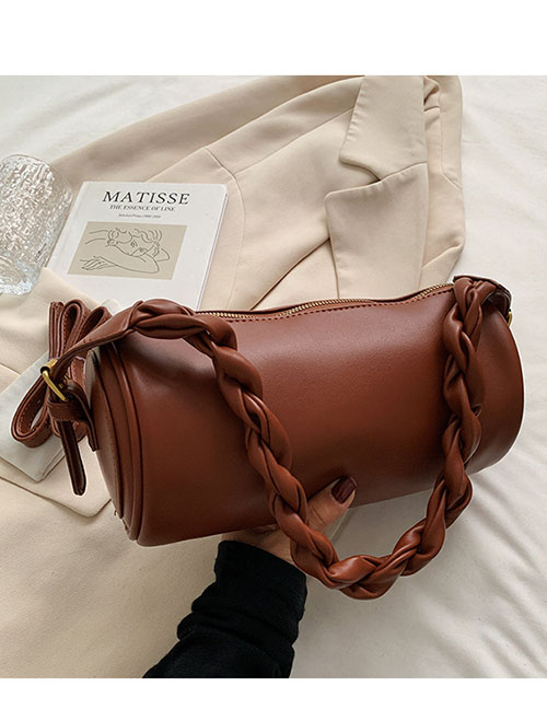 Fashion Brown Twisted Portable Cylinder Messenger Bag