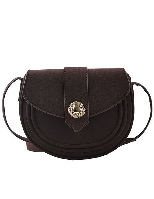 Fashion Coffee Color Frosted Semicircular Saddle Bag