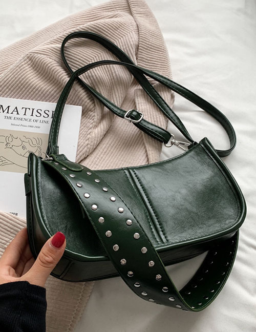 Fashion Zuma Green Wide Shoulder Strap Rivet Portable Messenger Bag