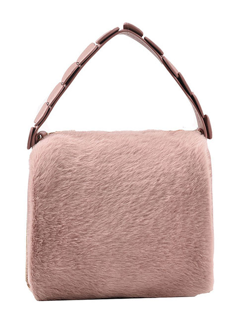 Fashion Soft Waxy Flour Plush Lock Handbag