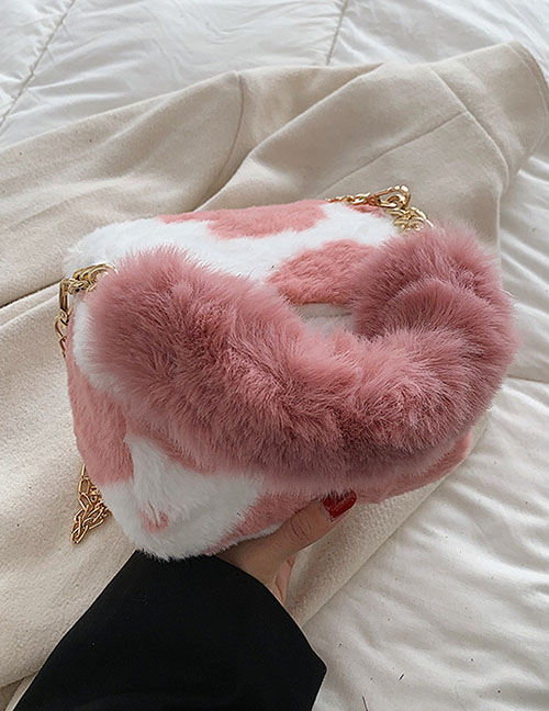 Fashion Pink Plush Hand Hit Color Crossbody Bag
