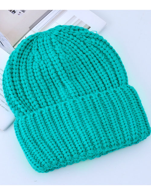 Fashion Lake Blue Woolen Knitted Flanging Cap