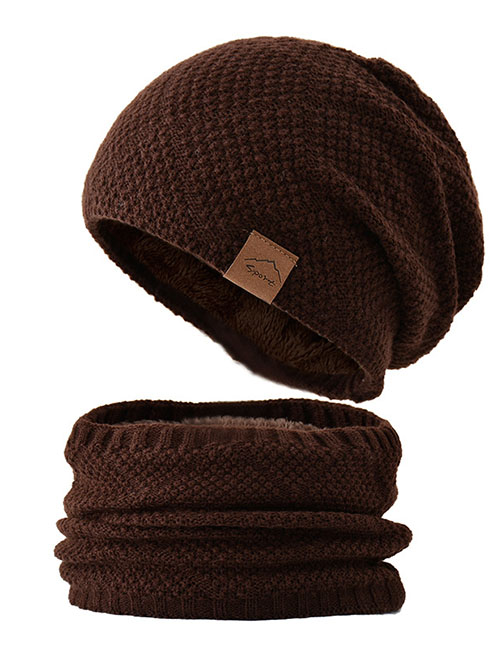 Fashion Coffee Woolen Knitted Label Scarf Set