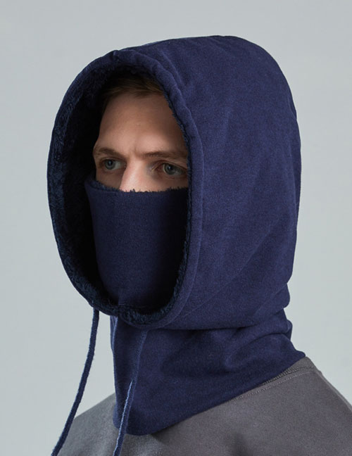 Fashion Navy Fleece Hooded Scarf Mask Set