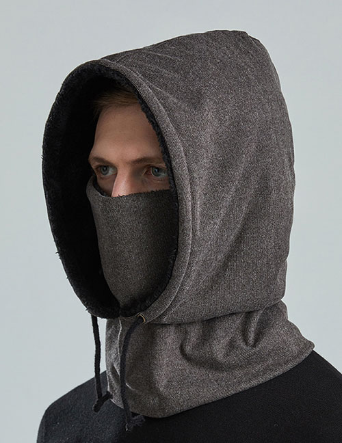 Fashion Brown Fleece Hooded Scarf Mask Set