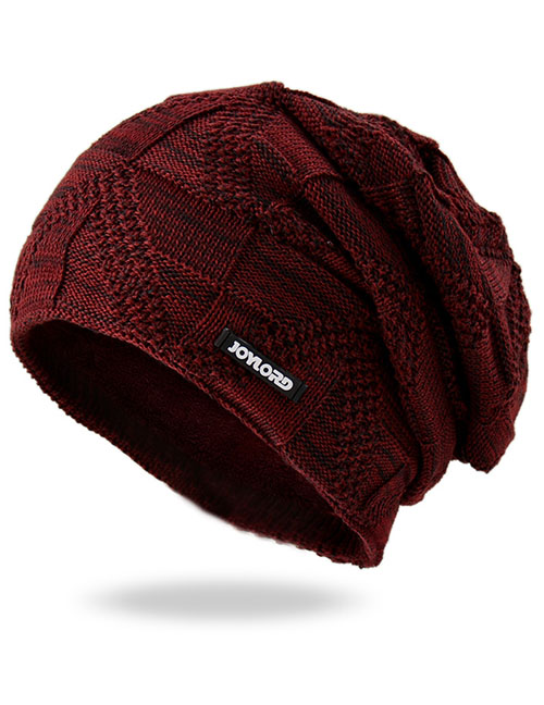 Fashion Wine Red Woolen Knitted Label Cap
