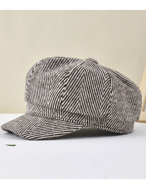 Fashion Coffee Color Striped Knitted Octagonal Beret
