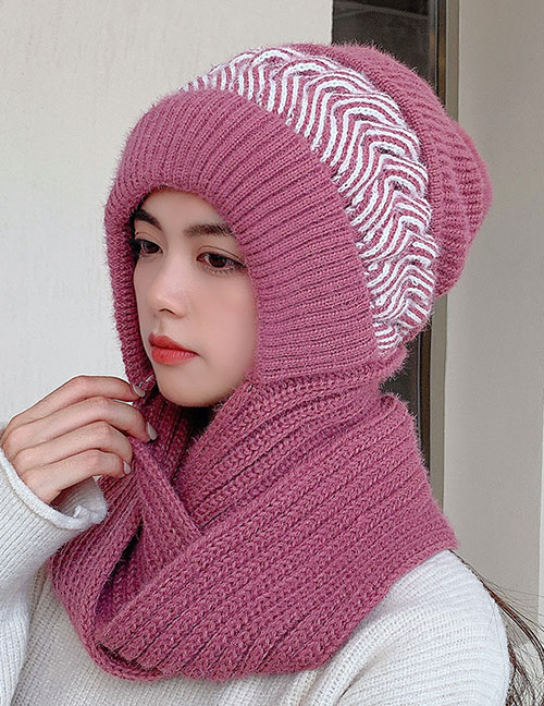 Fashion Adult Skin Red All-in-one Set Of Knitted Woolen Cap And Scarf
