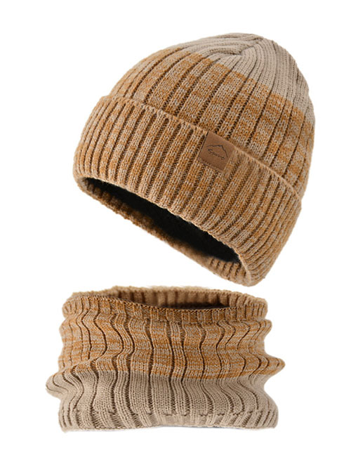 Fashion Two-color (caramel) Woolen Knitted Flanging Cap And Scarf Set