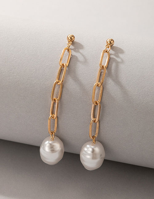 Fashion Gold Color Alloy Buckle Chain Pearl Earrings