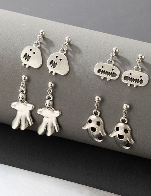 Fashion Silver Color Halloween Spooky Ghost Earrings Set