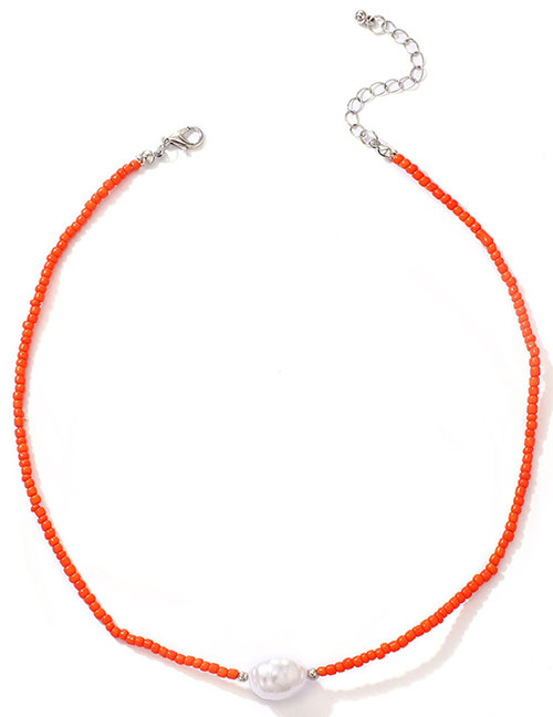 Fashion Orange Rice Beads Beaded Knitted Necklace