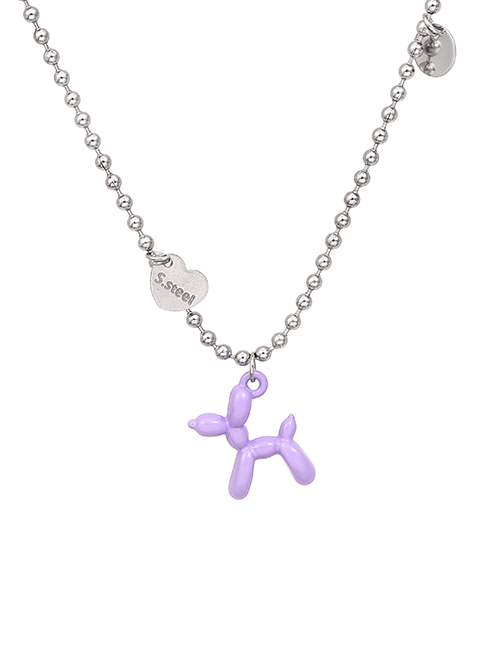 Fashion Purple Alloy Round Bead Chain Puppy Necklace