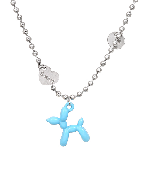 Fashion Blue Alloy Round Bead Chain Puppy Necklace