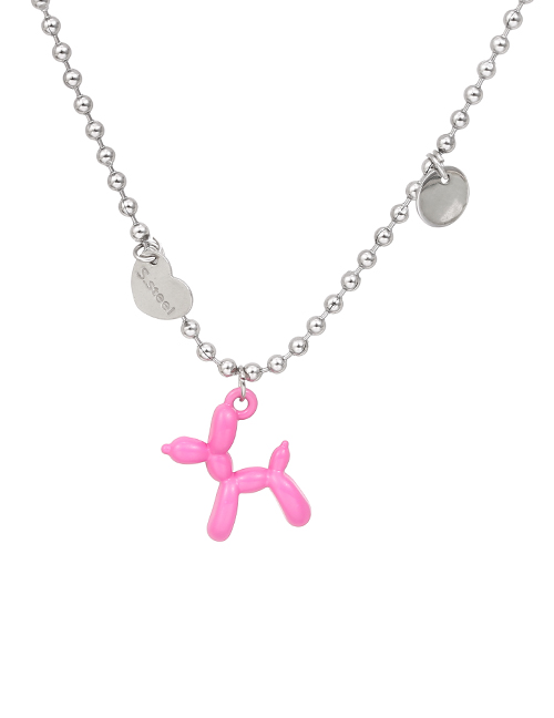 Fashion Pink Alloy Round Bead Chain Puppy Necklace