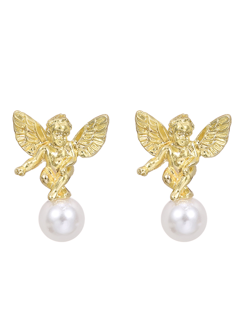 Fashion Gold Alloy Pearl Angel Stud Earrings
