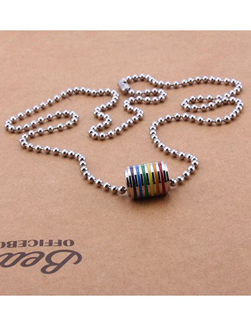 Fashion Pendant +2.4mm*60cm Long Wave Bead Chain Titanium Steel Cylindrical Six-color Rainbow Necklace