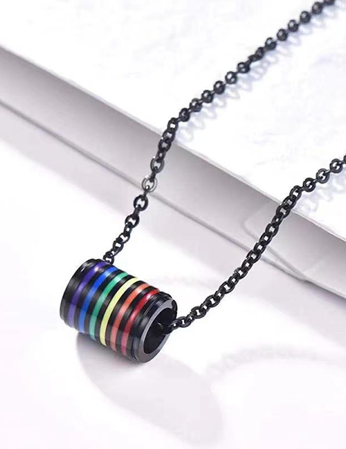 Fashion Black Pendant + Black Cross Chain Titanium Steel Cylindrical Six-color Rainbow Necklace