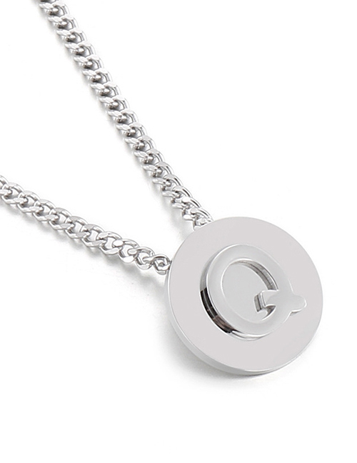 Fashion Q Titanium Steel Card Wheel Round Brand 26 Letters Necklace