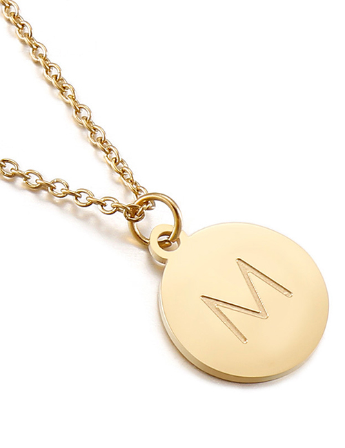 Fashion M Titanium Steel 26 Letters Medallion Necklace