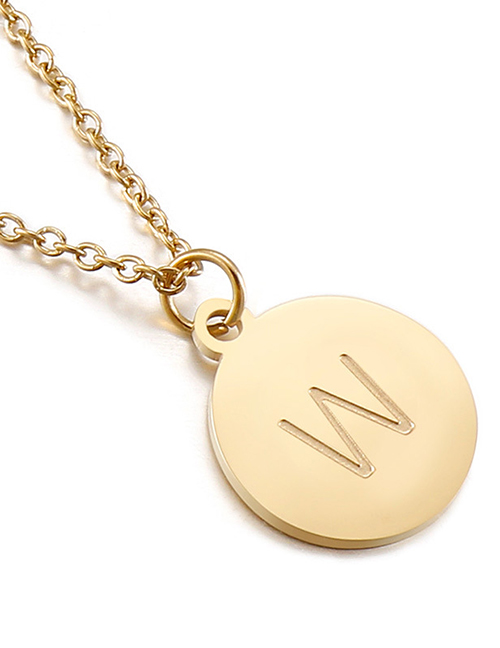 Fashion W Titanium Steel 26 Letters Medallion Necklace
