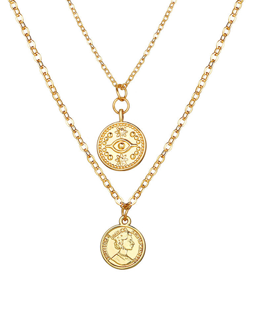 Fashion Gold Color Alloy Portrait Coin Double Necklace