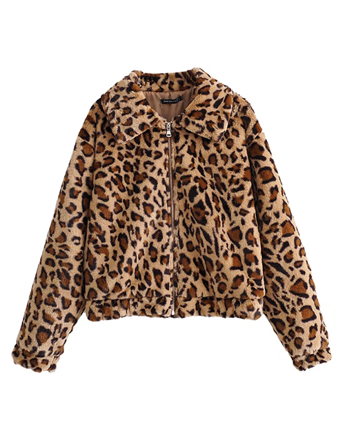 Fashion Leopard Leopard Print Plush Zipper Coat