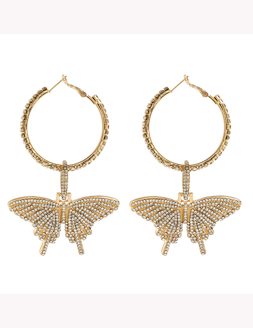 Fashion Gold Color Alloy Full Rhinestone Butterfly Rhinestone Earrings