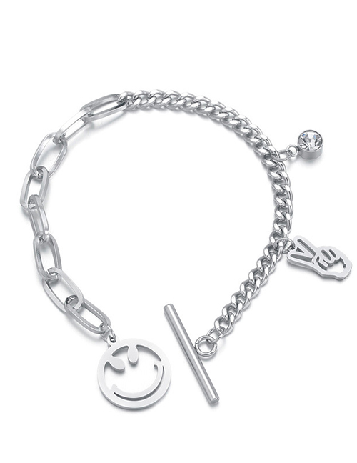 Fashion Steel Color Stainless Steel Smiley Round Bead Bracelet
