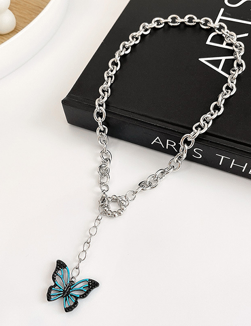 Fashion Silver Color Titanium Steel Hollow Three-dimensional Butterfly Necklace