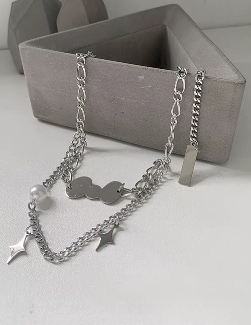 Fashion Silver Color Titanium Steel Starburst Geometric Double Necklace