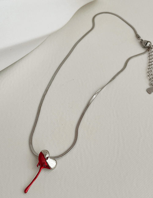 Fashion Silver Color Titanium Steel Lava Heart Tassel Necklace