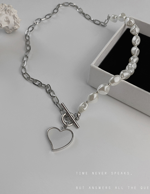 Fashion Silver Color Titanium Steel Love Pearl Ot Buckle Stitching Necklace