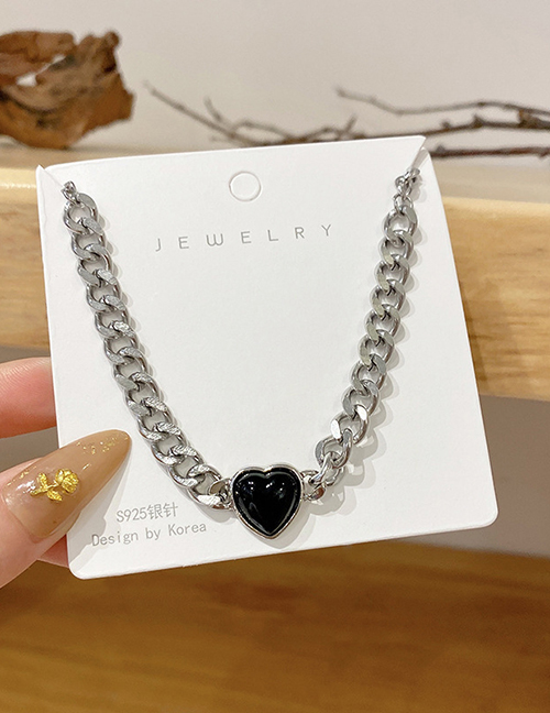 Fashion Silver Color Titanium Steel Love Heart Chain Necklace
