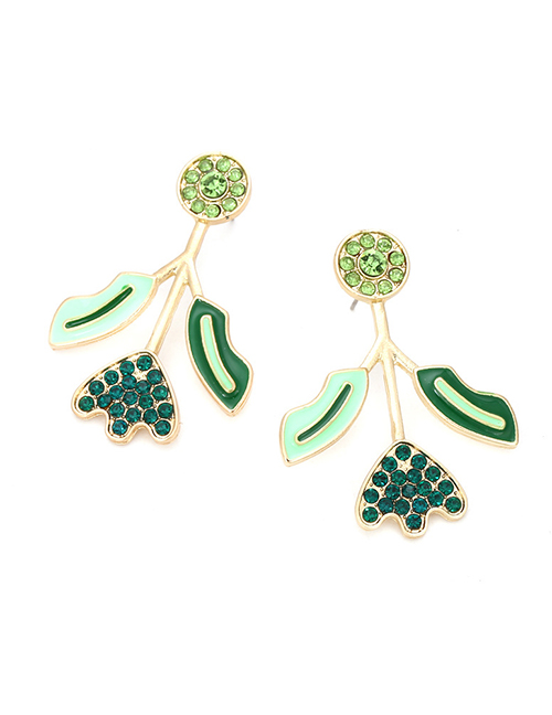 Fashion Green Metallic Colored Diamond Oil Drop Flower Earrings
