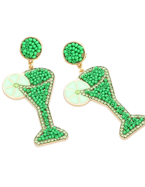 Fashion Green Alloy Dripping Rice Beads Wine Glass Earrings