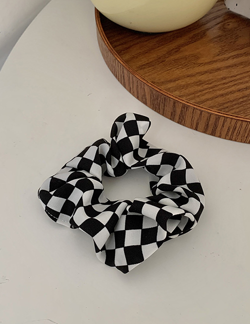 Fashion Big Grid Fabric Checkerboard Pleated Hair Tie