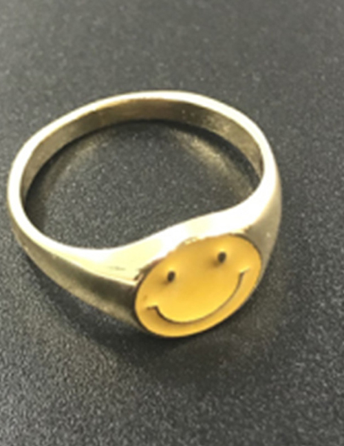 Fashion Yellow smiley ring Copper Drip Oil Smiley Ring