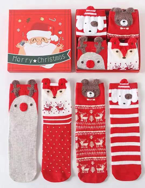 Fashion A Boxed Little Fox Christmas Print Knit Socks