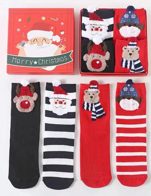Fashion C Type Boxed Santa Christmas Print Knit Socks